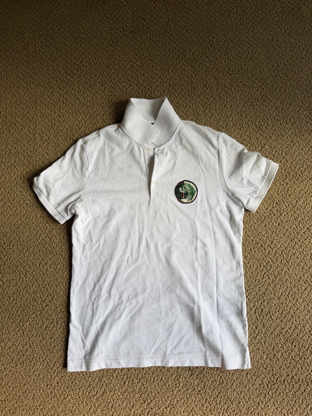 Burberry White Polo with Green Crest Patch